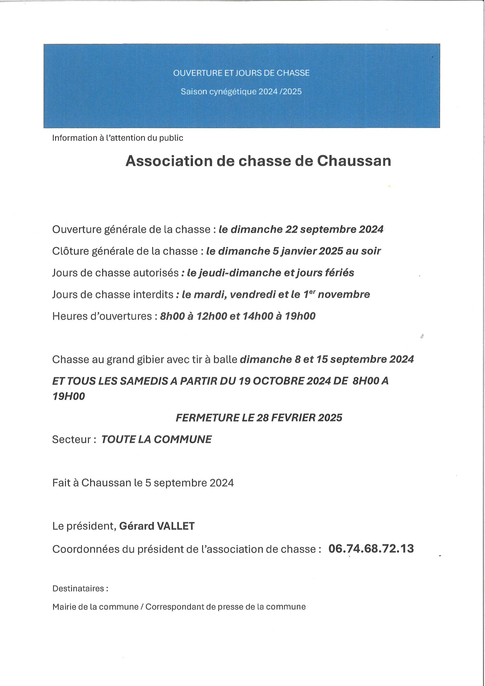 ouverture Chasse 2024